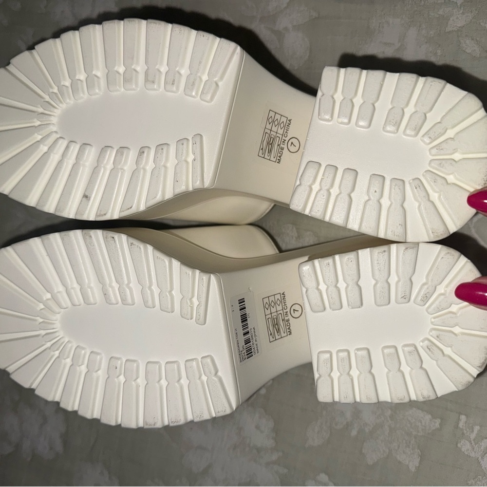 White Platform Open-Toe Block Heels - image 6